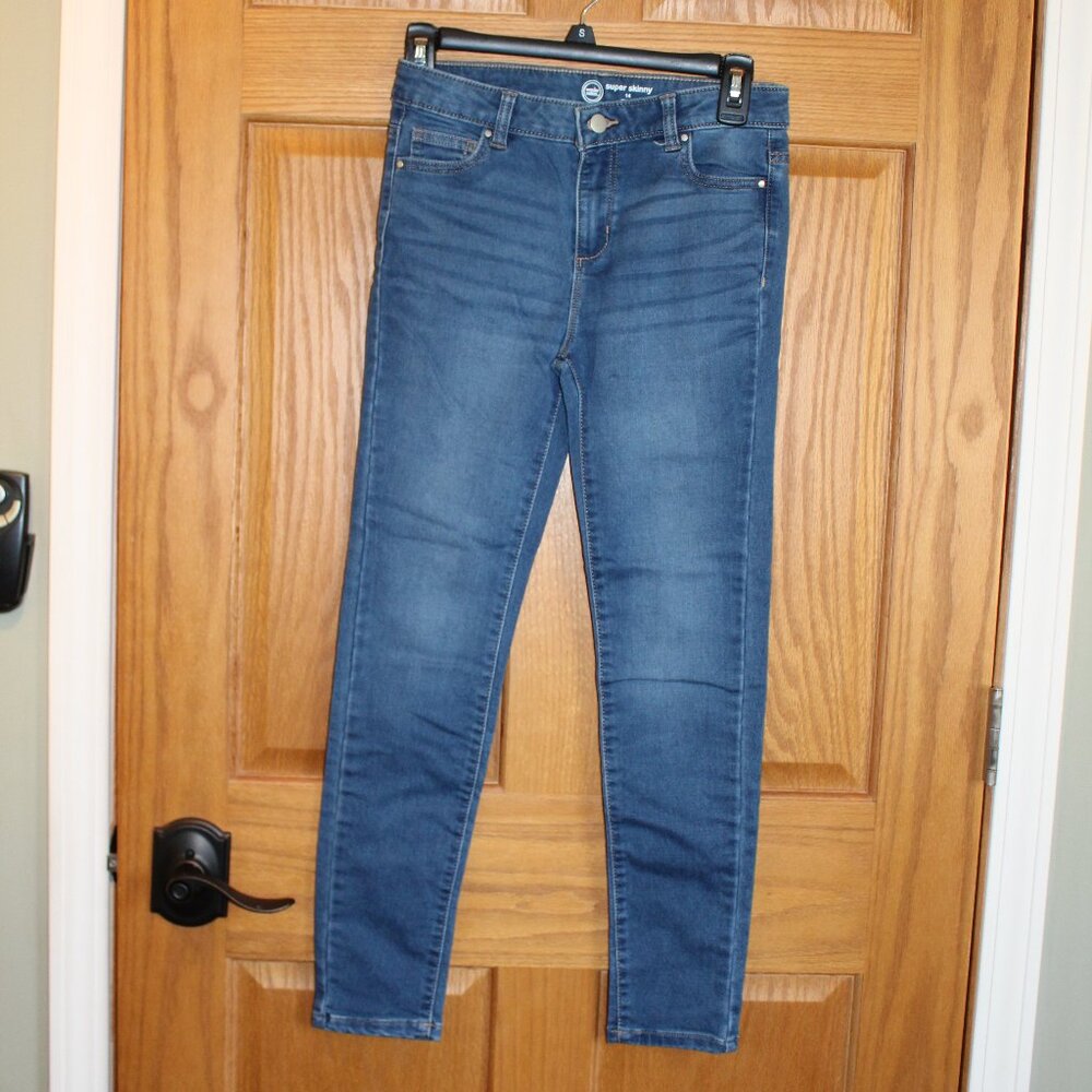 Wonder Nation Super Skinny Girls Size 14 Blue Jeans w/ Adjustable Waist